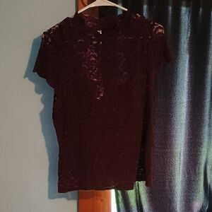 No Boundaries Red Lace Blouse with Peter Pan Collar